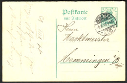 MÜNSTER Elsaß 1913 GANZSACHE 5Pf Germania Frageteil + Orts-o Heimatbeleg > Memmingen Allgäu Munster France Alsace - Cartes Postales