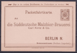 Allemagne - EP CP Poste Locale "Packetfahrkarte Neu Berl. Omnibus" Repiqué Brasserie "die Süddeutsche Malzbier-Brauerei  - Sonstige & Ohne Zuordnung