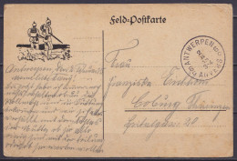 CP Feldpostkarte (petit Dessin Soldats Allemands) Càd ANTWERPEN 6C /2 II 1915/ ANVERS Pour COBURG Thüringen - Army: German