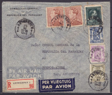 L. Consulat Du Paraguay Recommandée Par Avion Affr. N°420+422+426+696+4x434A Pour Consul Du Paraguay à BUENOS AIRES Càd  - 1946 -10 %