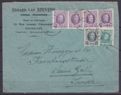 L. "Tissus-Broderies Van Stevens" Affr. N°193+194 (variété) +4xN°197 Càd GENCK /3 VIII 1924 (Genk) Pour SAINT-GALL (Suis - 1922-1927 Houyoux