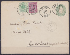 EP Envel. 10c Vert (Léopold 1869) + N°45+46 Càd LIEGE /10 OCT 1889 Pour Grand Hôtel à SOUKARHAS (Algérie Constantine) -  - Covers