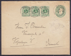 EP Envel. 10c Vert (Léopold 1869) + Bande De 3 N°45 Càd BRUGES /9 JUIN 1894 Pour KOPENHAGEN K Dänmark (au Dos: Càd Arriv - Enveloppes