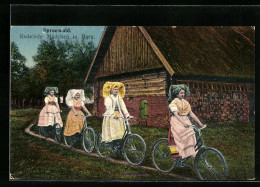 AK Spreewald, Radelnde Mädchen In Burg  - Costumes