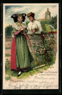 Lithographie Porta Westfalica, Dame In Tracht Schaumburg-Lippe  - Costumes