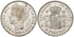 ALFONSO XIII (1885-1931). 5 Pesetas. (Ar. 24,73g/37mm). 1899 *18-99. Madrid SGV - Monete Provinciali