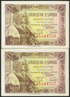 1 Peseta. 15 De Junio De 1945. Pareja Correlativa. Serie J. (Edifil 2021: 448a) - Other & Unclassified