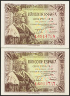 1 Peseta. 15 De Junio De 1945. Pareja Correlativa. Serie L. (Edifil 2021: 448a) - Other & Unclassified