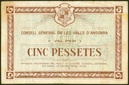 ANDORRA. 5 Pessetes. 19 De Diciembre De 1936. (Edifil 2021: 7, Pick: 8). Raro.  - Autres & Non Classés