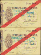 100 Pesetas. 5 De Noviembre De 1936. Sucursal De Gijón. Pareja Correlativa. Sin - Autres & Non Classés