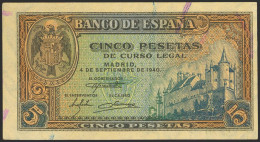 5 Pesetas. 4 De Septiembre De 1940. Serie K. (Edifil 2021: 443a). Conserva Gran - Autres & Non Classés