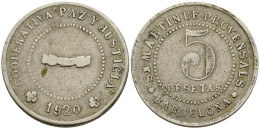 SAN MARTIN DE PROVENSALS (BARCELONA). 5 Pesetas. 1920. Barcelona. Cooperativa P - Otros & Sin Clasificación