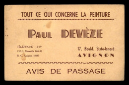 84 - AVIGNON - PAUL DEVEZE, PEINTURE , 17 BOULEVARD SIXTE-ISNARD - AVIS DE PASSAGE - Avignon