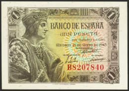 1 Peseta. 21 De Mayo De 1943. Serie B. (Edifil 2021: 447a). Apresto Original. S - Andere & Zonder Classificatie