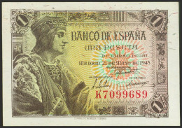 1 Peseta. 21 De Mayo De 1943. Serie K. (Edifil 2021: 447a). Apresto Original. S - Autres & Non Classés