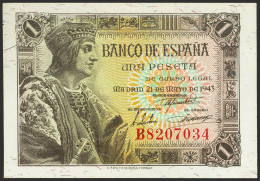 1 Peseta. 21 De Mayo De 1943. Serie B. (Edifil 2021: 447a). Apresto Original. S - Other & Unclassified