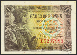 1 Peseta. 21 De Mayo De 1943. Serie L. (Edifil 2021: 447a). Apresto Original. S - Autres & Non Classés