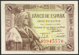 1 Peseta. 15 De Junio De 1945. Serie J. (Edifil 2021: 448a). Apresto Original.  - Other & Unclassified