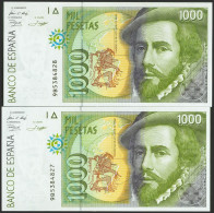 1000 Pesetas. 12 De Octubre De 1992. Pareja Correlativa. Serie Especial 9B. (Ed - Autres & Non Classés