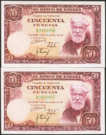 50 Pesetas. 31 De Diciembre De 1951. Pareja Correlativa. Serie B. (Edifil 2021: - Andere & Zonder Classificatie