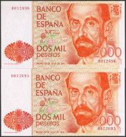 2000 Pesetas. 22 De Julio De 1980. Pareja Correlativa. Sin Serie Y Numeración B - Autres & Non Classés