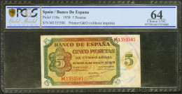 5 Pesetas. 10 De Agosto De 1938. Serie M, última Serie Emitida. (Edifil 2021: 4 - Autres & Non Classés