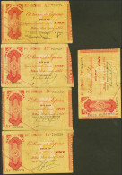 Conjunto De 5 Billetes De 5 Pesetas Del Banco De Bilbao, Emitidos En 1936, Todo - Autres & Non Classés