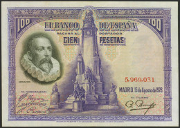 100 Pesetas. 15 De Agosto De 1928. Sin Serie. (Edifil 2023: 355). Conserva Gran - Other & Unclassified