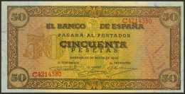 50 Pesetas. 20 De Mayo De 1938. Serie C. (Edifil 2023: 431a). Conserva Todo Su  - Autres & Non Classés