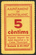 MONTBLANC (TARRAGONA). 5 Céntimos. 8 De Noviembre De 1937. (González: 8752). In - Autres & Non Classés