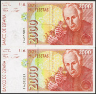 2000 Pesetas. 24 De Abril De 1992. Pareja Correlativa. Serie 2J. (Edifil 2023:  - Autres & Non Classés