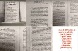 Bertold Brecht : Dossier Composé De 13 Coupures De Presse (24 Pages) Entre 1978 & 1998 + « Les 5 Difficultés à écrire La - Other & Unclassified