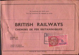 Timbre Fiscal 8 Francs Sur Billet Chemin De Fer Britanniques, British Railways - Fiscaux