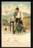 Lithographie Oberbayern, Bayerische Volkstrachten, Mann Mit Einem Bierkrug Und Gewehr  - Costumes