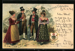 Lithographie Personen In Bayerischer Tracht, Münchner Kindl  - Costumes