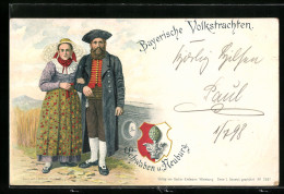 Lithographie Bayerische Volkstrachten, Paar In Trachten Aus Schwaben U. Neuburg  - Costumi