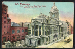 AK New York, Police Headquarters, Centre And Broome Sts., Strassenbahn  - Tramways