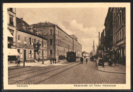 AK Karlsruhe, Kaiserstrasse Mit Techn. Hochschule, Strassenbahn  - Tramways