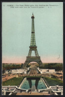 AK Paris, La Tour Eiffel Pris De Jardins Du Trocadéro, Eiffelturm  - Autres & Non Classés