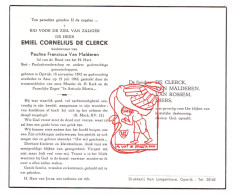 DP Emiel Cornelius De Clerck ° Opwijk 1892 † Asse 1962 X Paulina Van Malderen // Van Rossem Miers - Images Religieuses