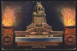 AK Leipzig, Völkerschlachtdenkmal Mit Feuerschalen  - Monumenti