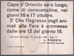 CAPO D'ORLANDO - STAMPATO - AVVISO PER LA FIERA DEL BESTIAME DEL 1928 - VIAGGIATO PER GIARRE (LET113) - Marcophilia