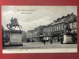 Cartolina - Un Saluto Da Torino - Piazza Castello - 1910 Ca. - Autres & Non Classés