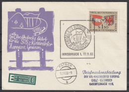 Österreich: 1963, Sonderumschlag In EF, SoStpl. INNSBRUCK / ERSTE POSTBEFÖRDERUNG ÜBER DIE EUROPABRÜCKE - Cartas & Documentos