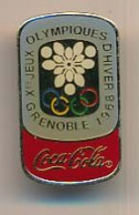 Pin's 21 X 32 Mm  X° Jeux Olympiques D'Hiver De Grenoble 1968  COCA COLA (2) Les 3 Roses Blanches - Olympic Games