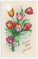 CPSM 9 X 14 Dentelée Rehaussée De Poudre Argenté Fleurs (9) Tulipes Bonne Fête Maman - Flowers