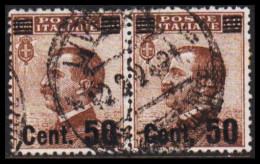 1923 - 1927. POSTA ITALIANA. Viktor Emanuel Cent. 50 On 40 CENT. Pair. (Michel 171) - JF546131 - Usados