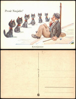 Neujahr Sylvester New Year Prosit Neujahr! Katzenjammer, Humorkarte 1950 - Neujahr