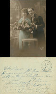 Ansichtskarte  Liebe Liebespaare - Love Fotokunst Großer Rosenstrauß 1916 - Couples