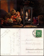 Ansichtskarte  Künstlerkarte Stillleben Stimmungsbild Obst Lampe 1925 - 1900-1949